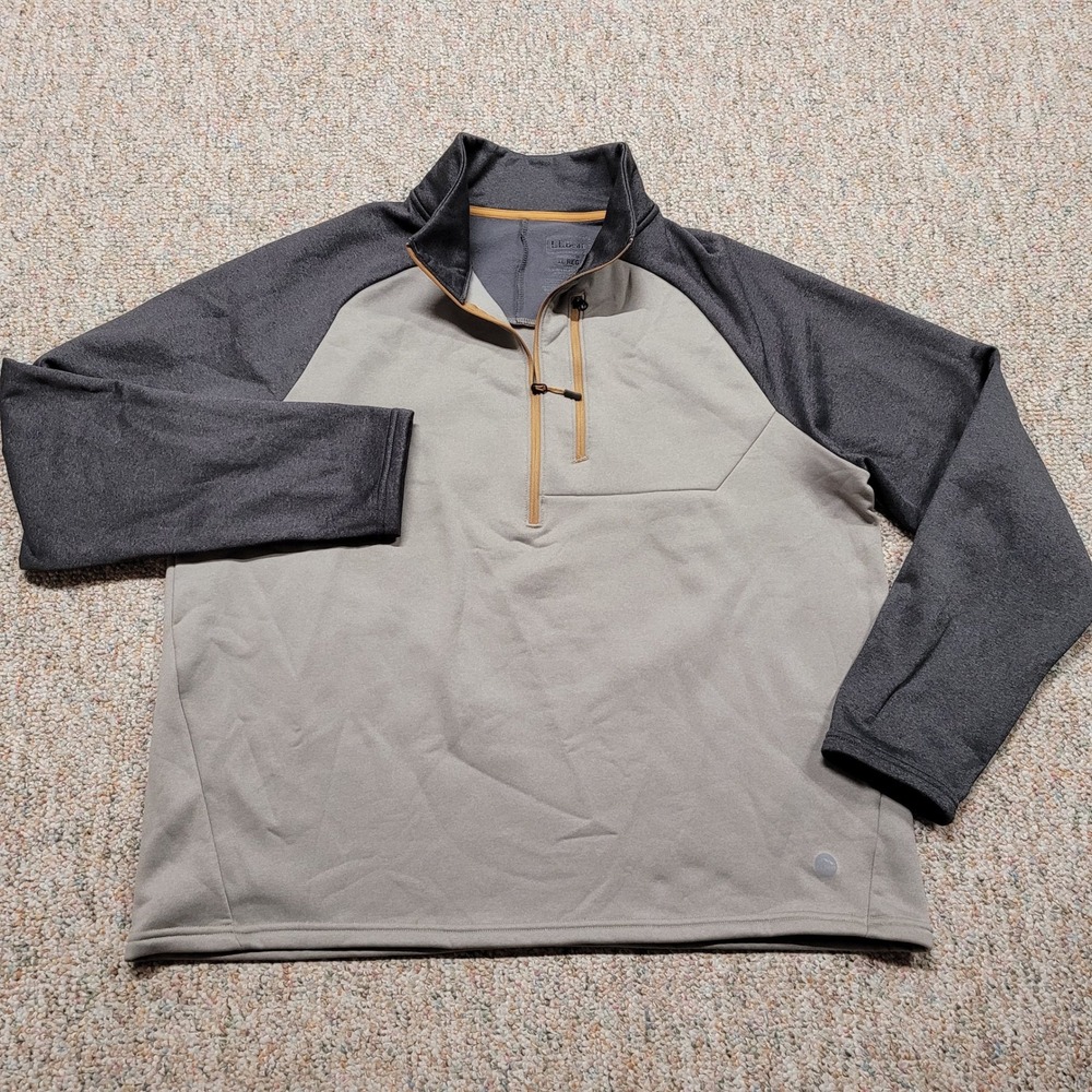 LL Bean Pullover Men XL Gray Half Zip Hiking Outdoor Performance Slightly Fitted
